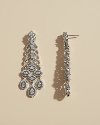 Silver Flow American Diamond Dangler Zirconia Earrings