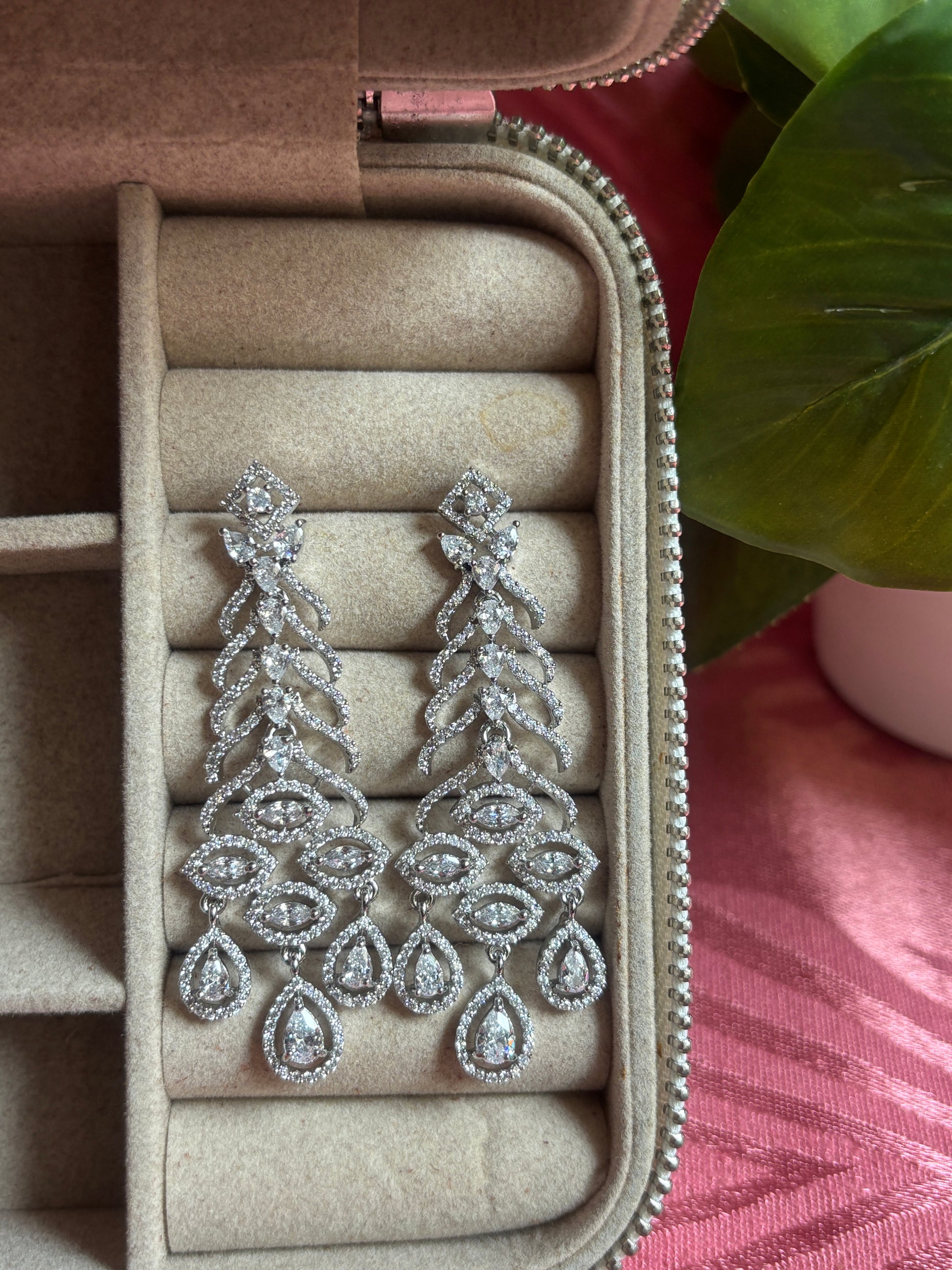 Silver Flow American Diamond Dangler Zirconia Earrings