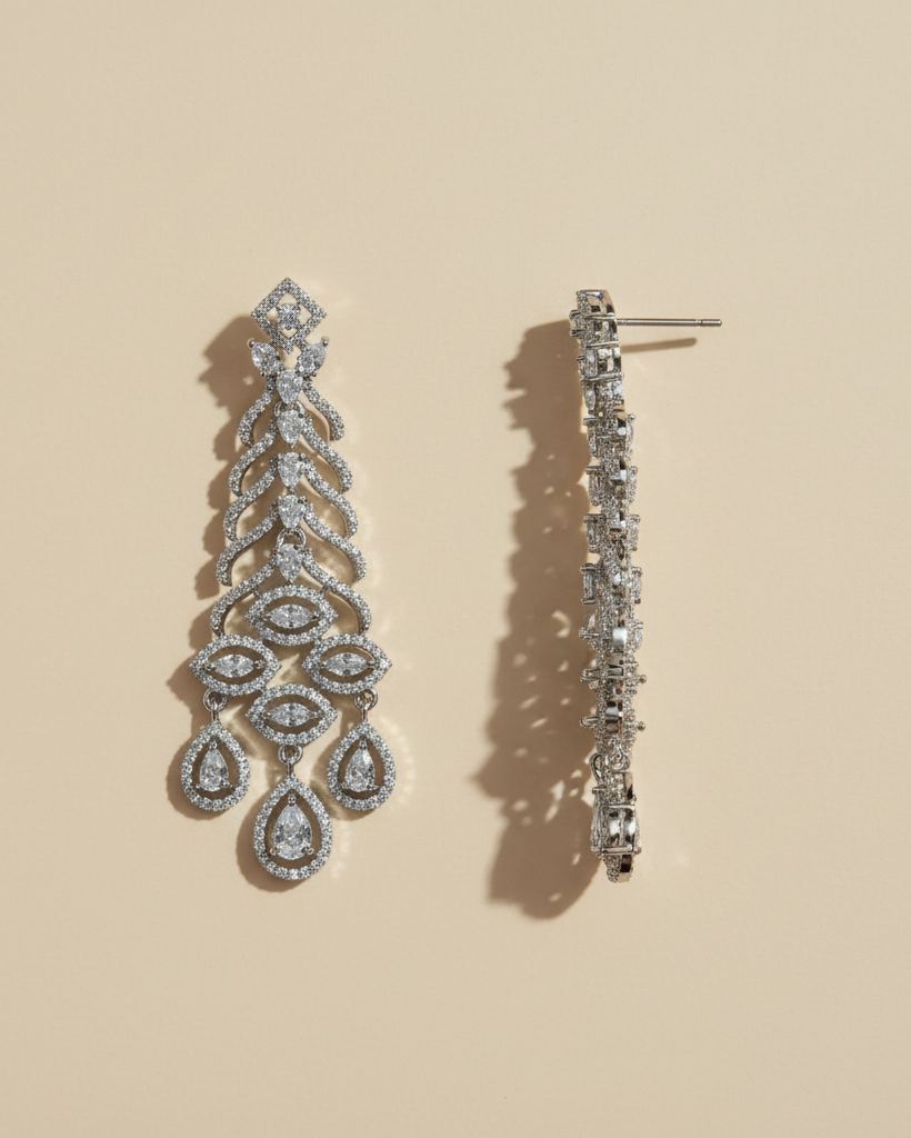 Silver Flow American Diamond Dangler Zirconia Earrings