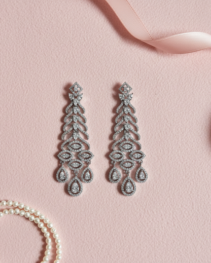 Silver Flow American Diamond Dangler Zirconia Earrings