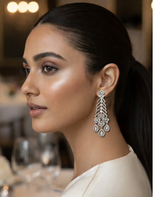 Silver Flow American Diamond Dangler Zirconia Earrings