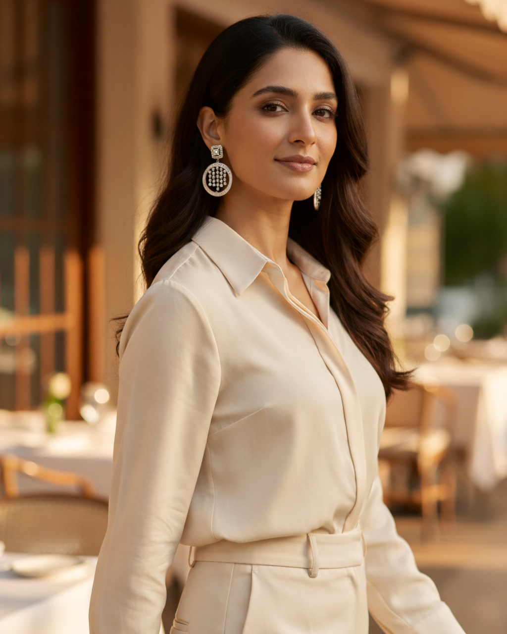 Silver Halo American Diamond Zirconia Dangler Earrings