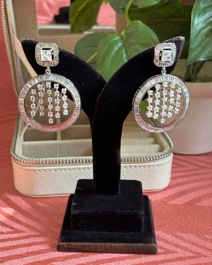 Silver Halo American Diamond Zirconia Dangler Earrings