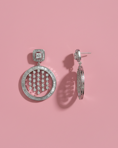 Silver Halo American Diamond Zirconia Dangler Earrings