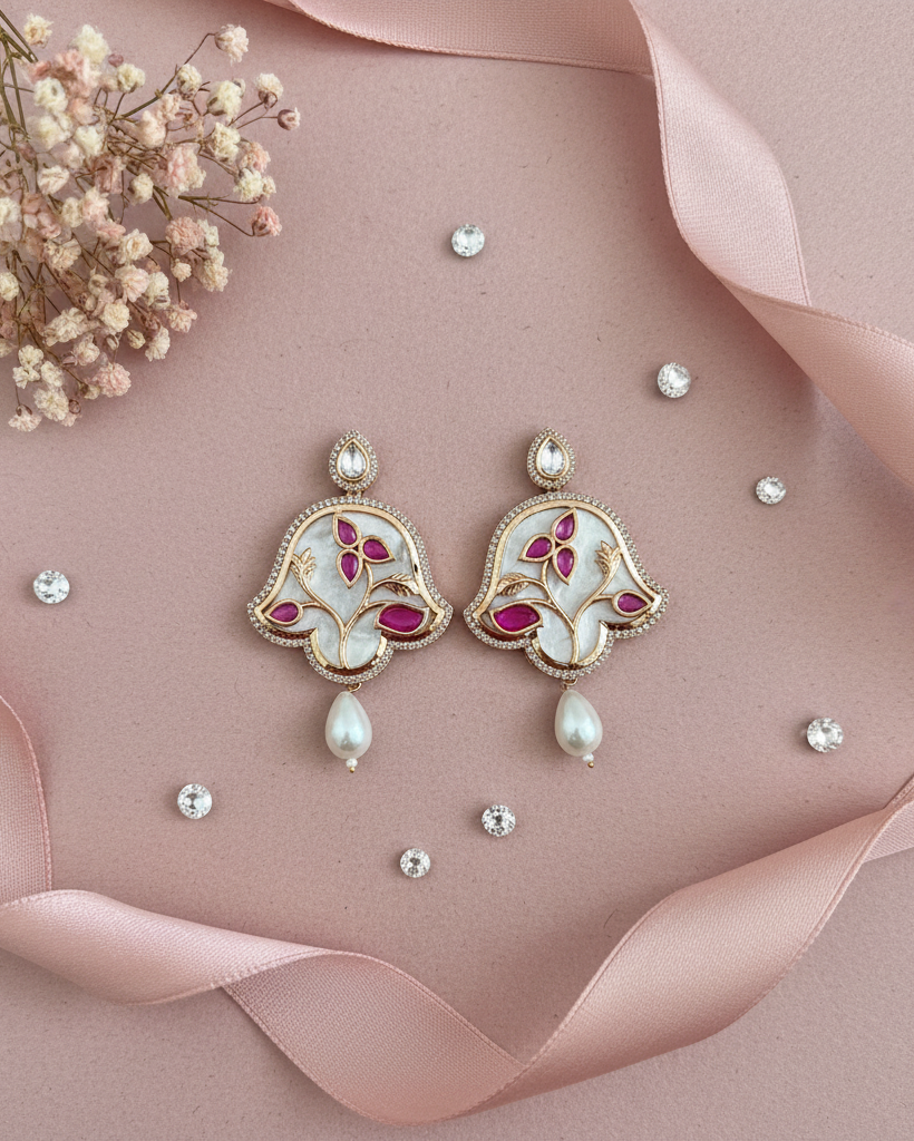 Rani Anika Kundan American Diamond Zirconia Dangler Earrings