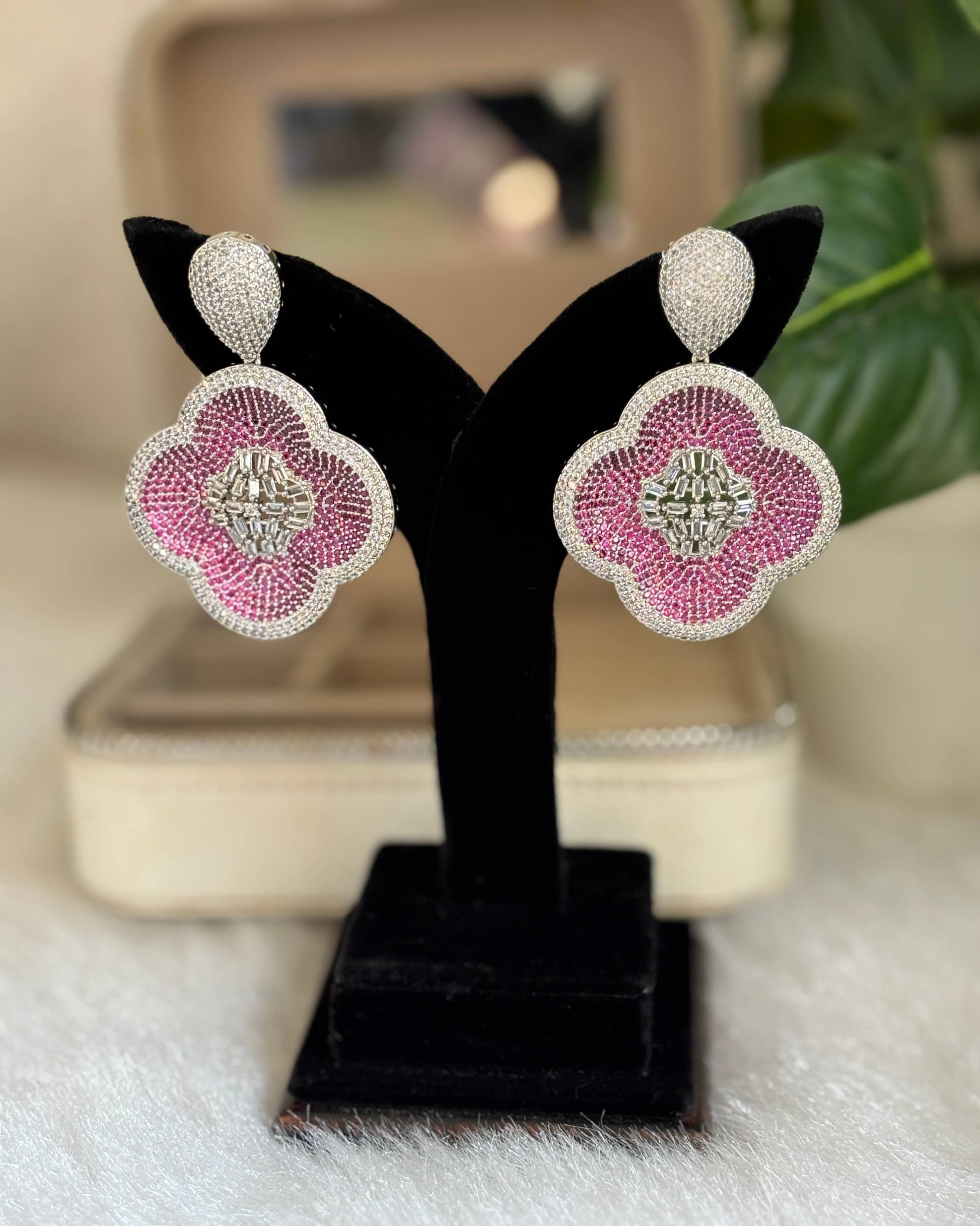 Ruby Pave Eden American Diamond Zirconia Dangler Earrings