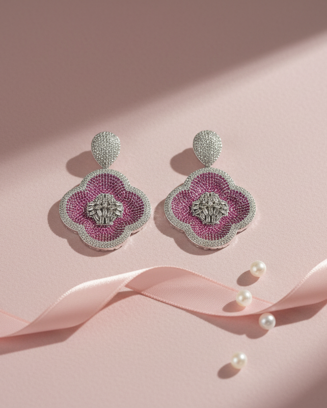 Ruby Pave Eden American Diamond Zirconia Dangler Earrings