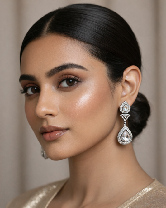 Black finish kundan American Diamond Zirconia Dangler Earrings 