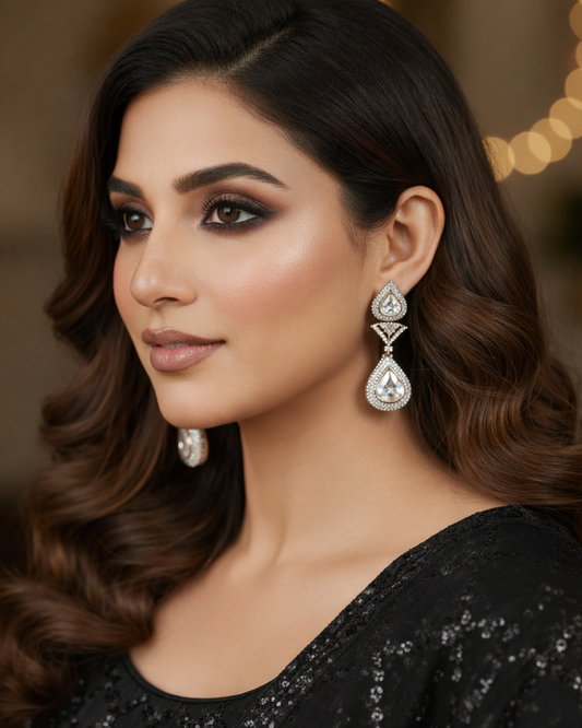 Golden kundan American Diamond Zirconia Dangler Earrings