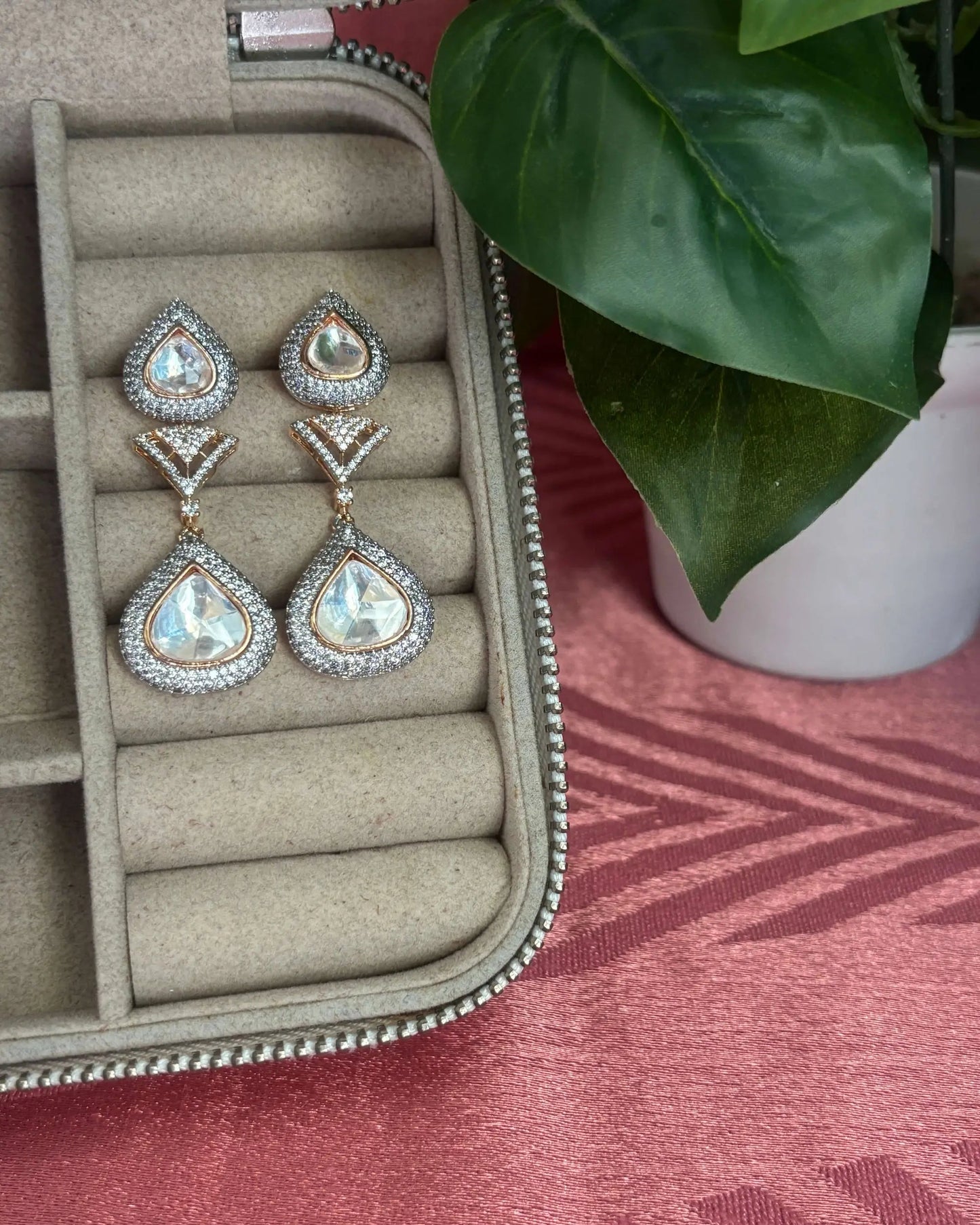 Golden kundan American Diamond Zirconia Dangler Earrings