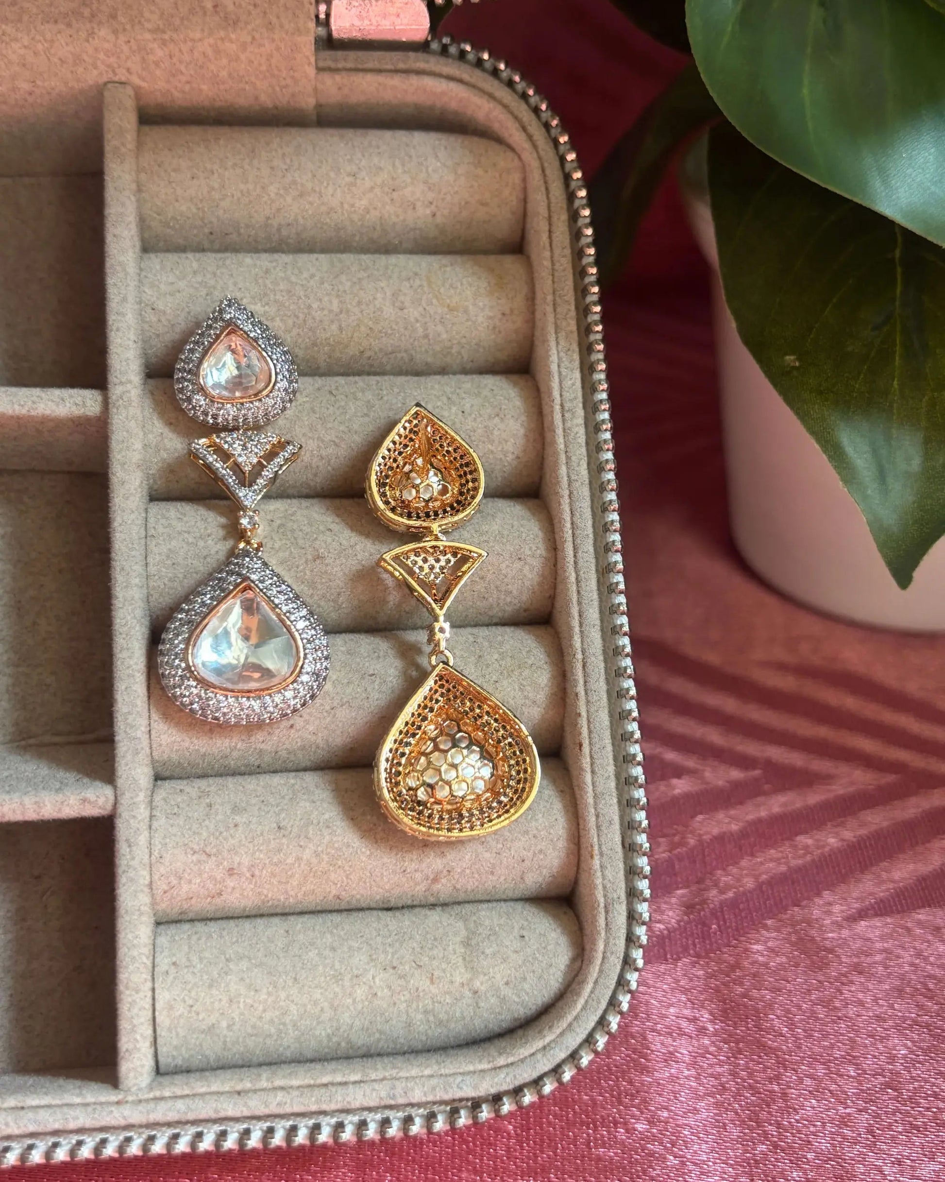 Golden kundan American Diamond Zirconia Dangler Earrings