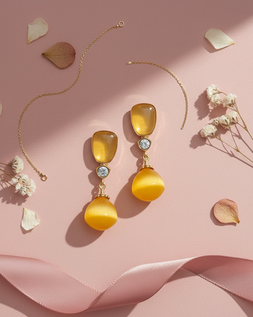 Yellow Glass stone Gold Polish Dangler Earrings
