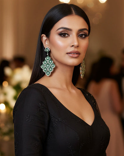 Emerald Royal American Diamond Zirconia Shoulder Duster Earrings 