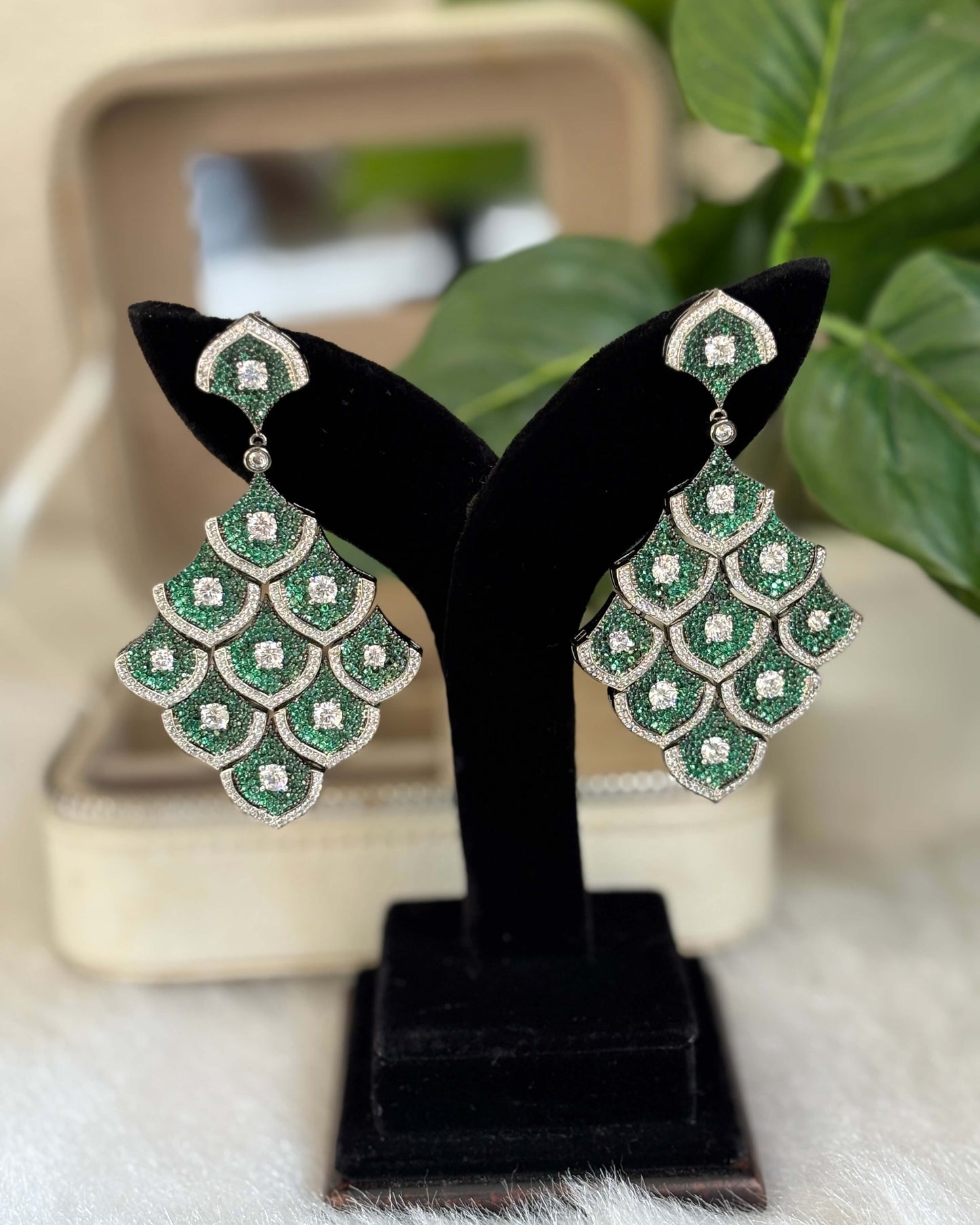 Emerald Royal American Diamond Zirconia Shoulder Duster Earrings 
