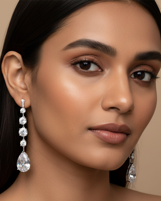 Silver Classic Solitaire American Diamond Zirconia Dangler Earrings