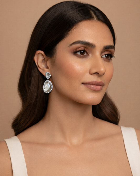 Silver Eternal Solitaire American Diamond Zirconia Dangler Earrings