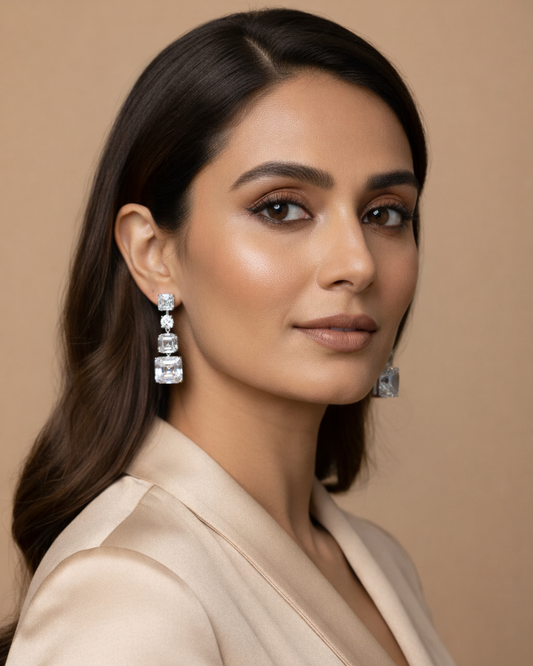 Silver Icon Solitaire American Diamond Zirconia Dangler Earrings