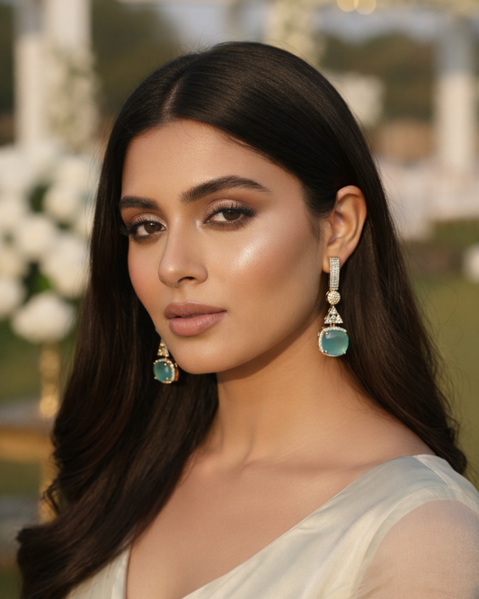 Mint Dual Tone American Diamond Zirconia Drop Earrings