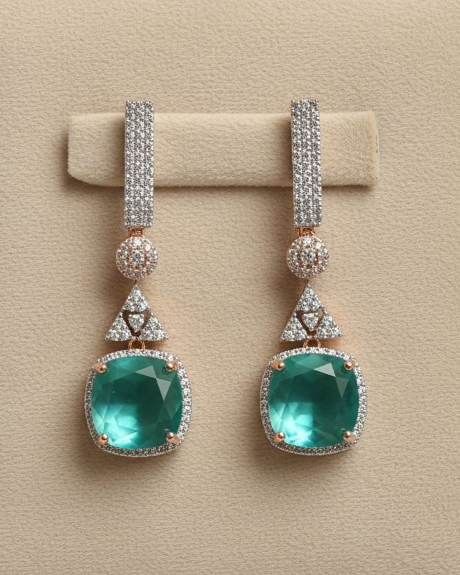 Mint Dual Tone Zirconia Drop Earrings