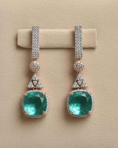 Mint Dual Tone Zirconia Drop Earrings