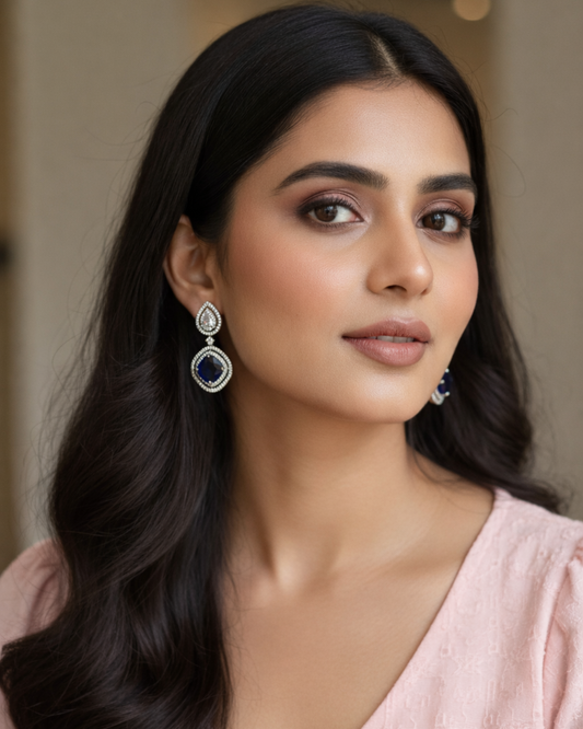 Navy Bliss American Diamond Zirconia Drop Earrings 