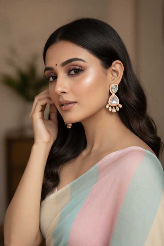 Pink Lina Kundan Meenakari Drop Earrings 