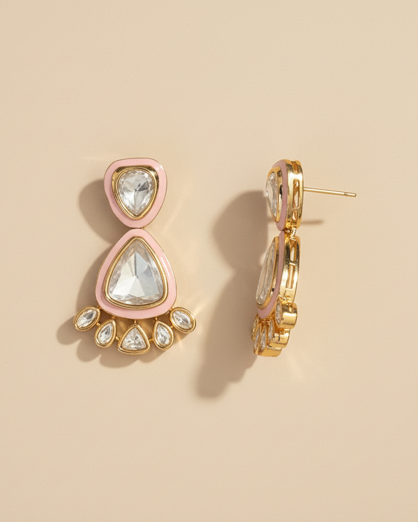 Pink Lina Kundan Meenakari Drop Earrings 