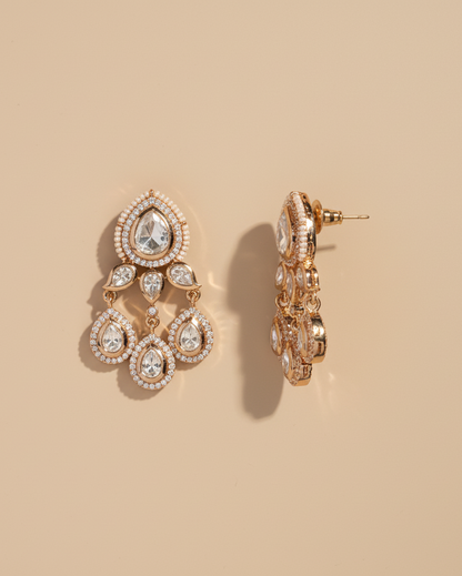 Golden Inaya American Diamond Zirconia Drop Earrings 
