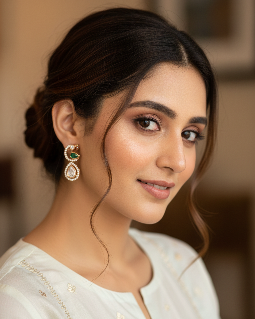 Golden Mira American Diamond Zirconia Ethnic Drop Earrings