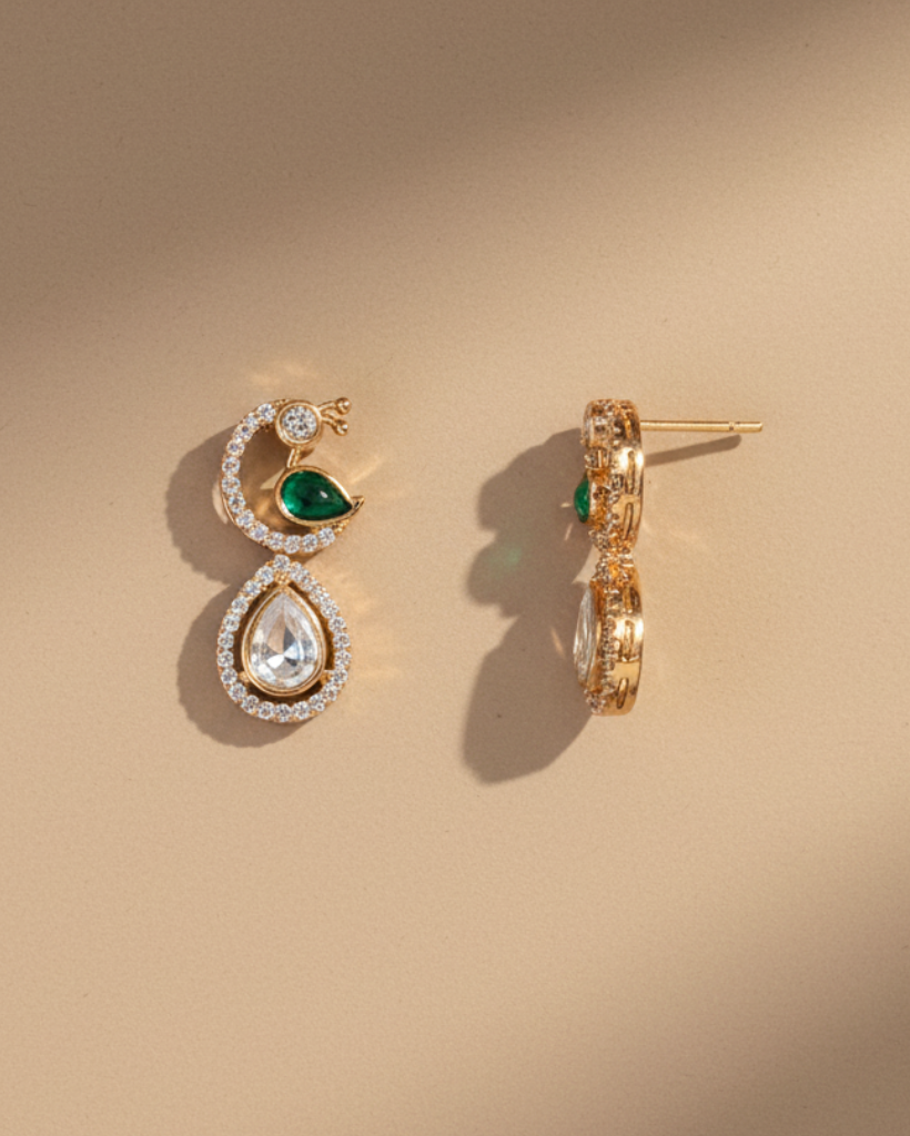 Golden Mira American Diamond Zirconia Ethnic Drop Earrings