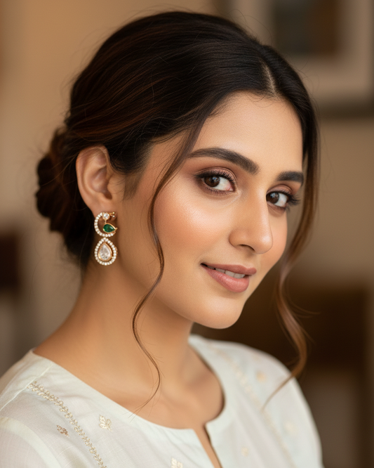 Golden Mira American Diamond Zirconia Ethnic Drop Earrings