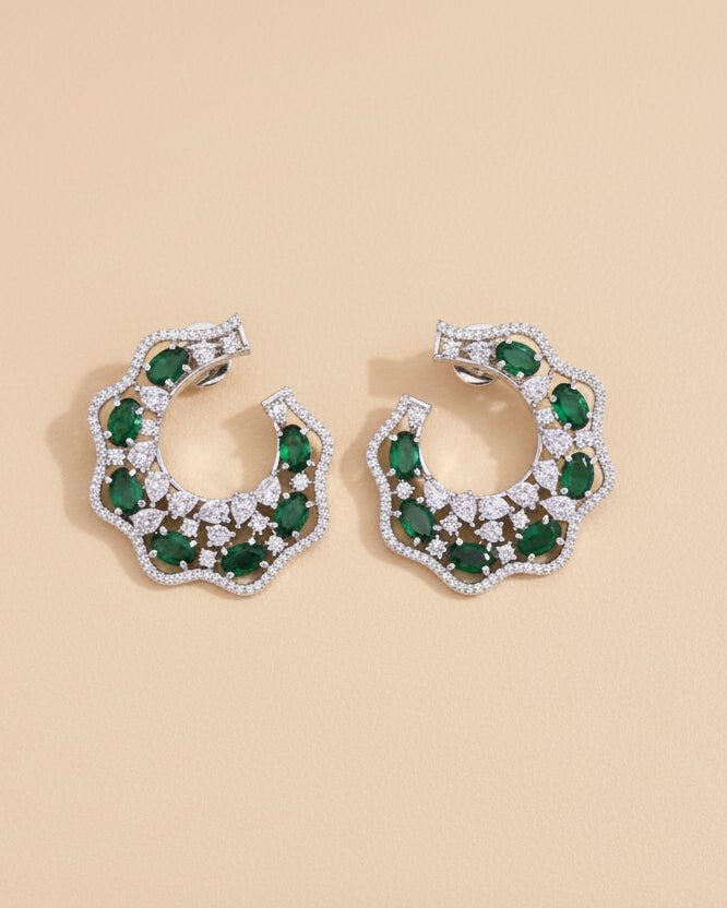 Emerald Glimmer American Diamond Zirconia Half Hoop Earrings