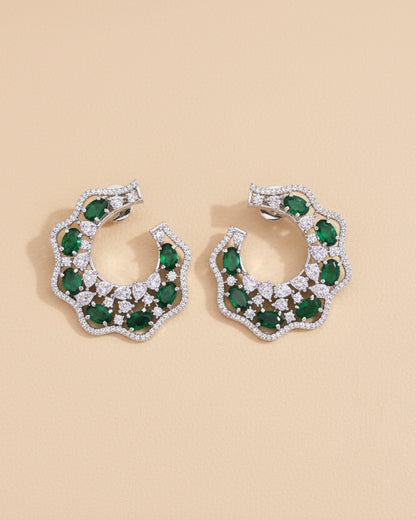 Emerald Glimmer American Diamond Zirconia Half Hoop Earrings