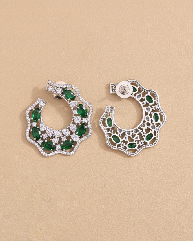 Emerald Glimmer American Diamond Zirconia Half Hoop Earrings