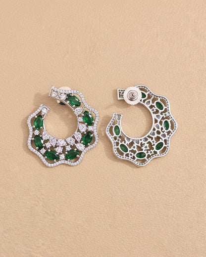 Emerald Glimmer American Diamond Zirconia Half Hoop Earrings