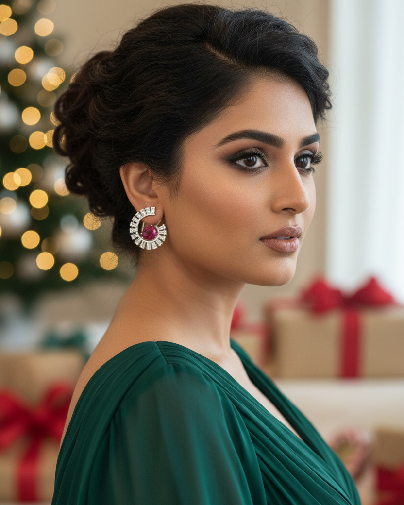 Ruby Glimmer American Diamond Zirconia Half Hoop Earrings