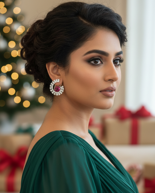 Ruby Glimmer American Diamond Zirconia Half Hoop Earrings