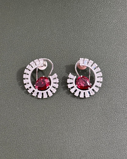 Ruby Glimmer American Diamond Zirconia Half Hoop Earrings