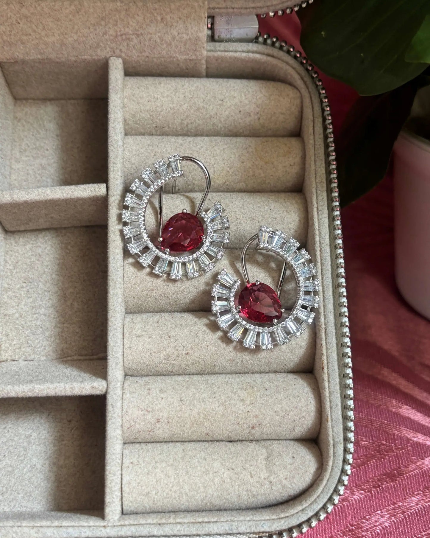 Ruby Glimmer American Diamond Zirconia Half Hoop Earrings