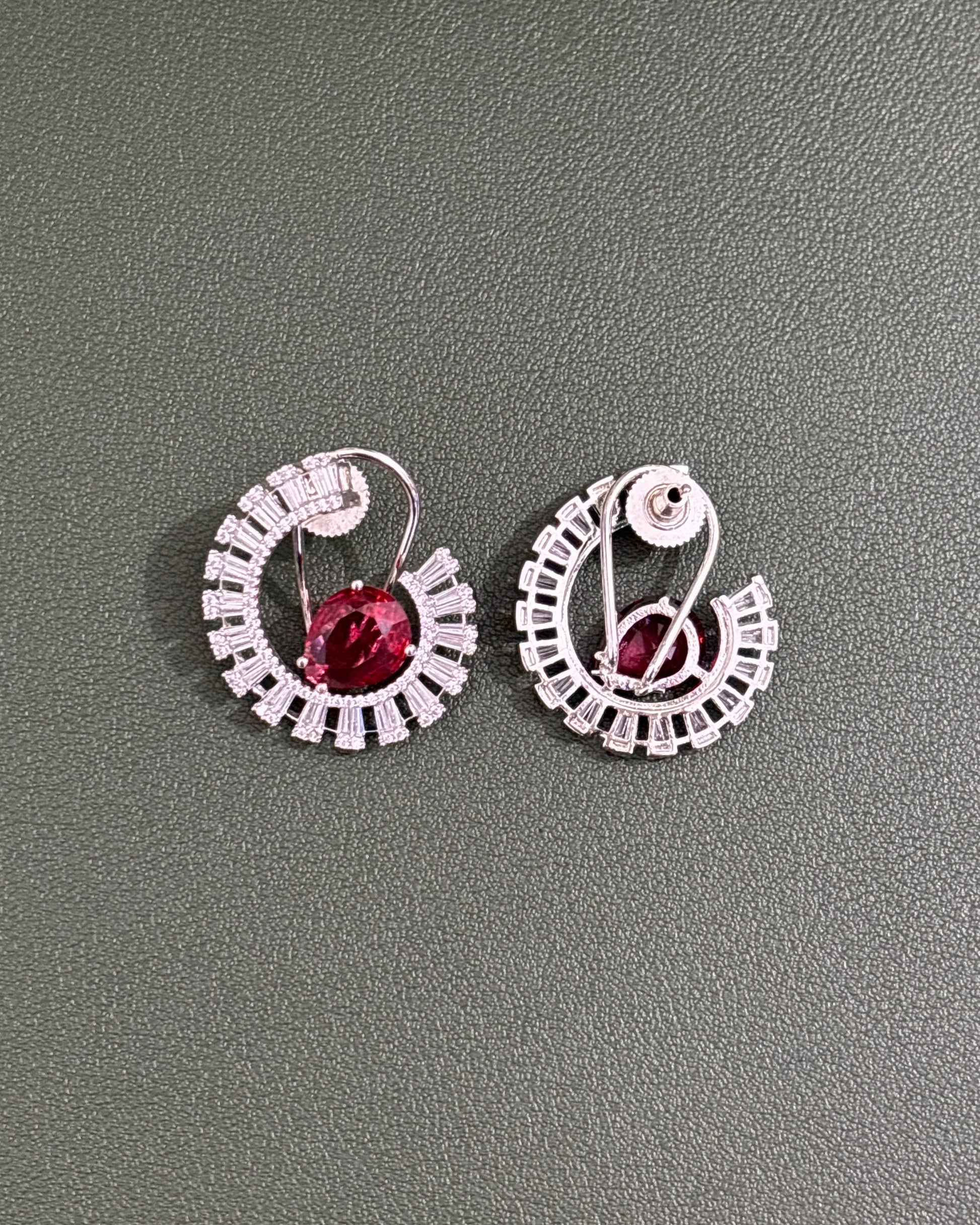 Ruby Glimmer American Diamond Zirconia Half Hoop Earrings