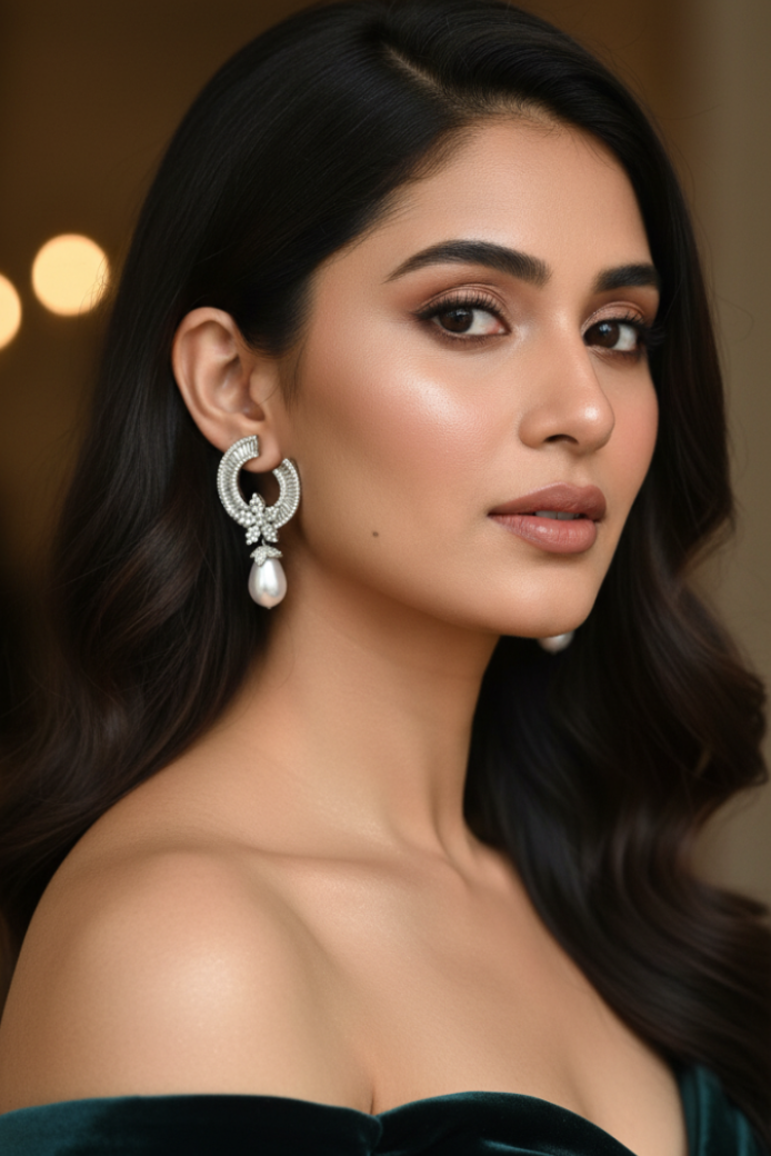 Silver Whimsy American Diamond Zirconia Half Hoop Earrings 