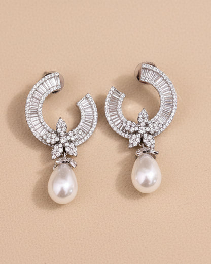 Silver Whimsy American Diamond Zirconia Half Hoop Earrings 