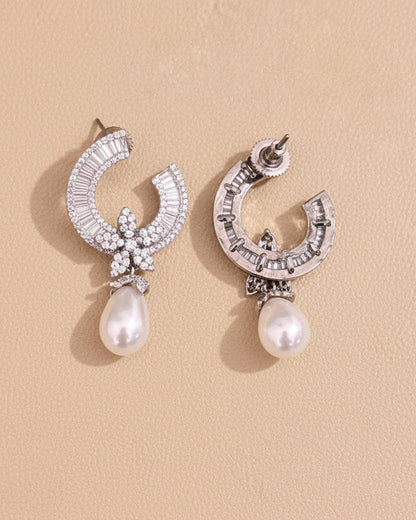 Silver Whimsy American Diamond Zirconia Half Hoop Earrings 