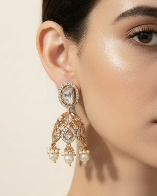 Kundan Iyla American Diamond Jhumka Earrings