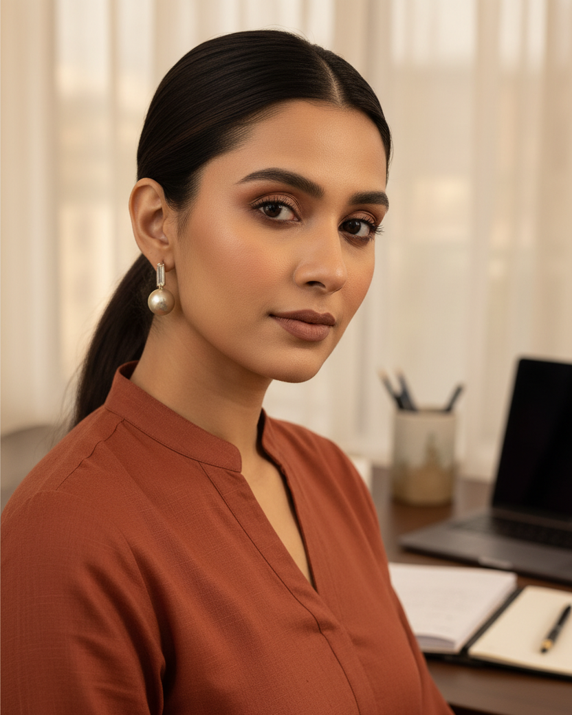 Luna Beige Zirconia Pearl Earring Tops 