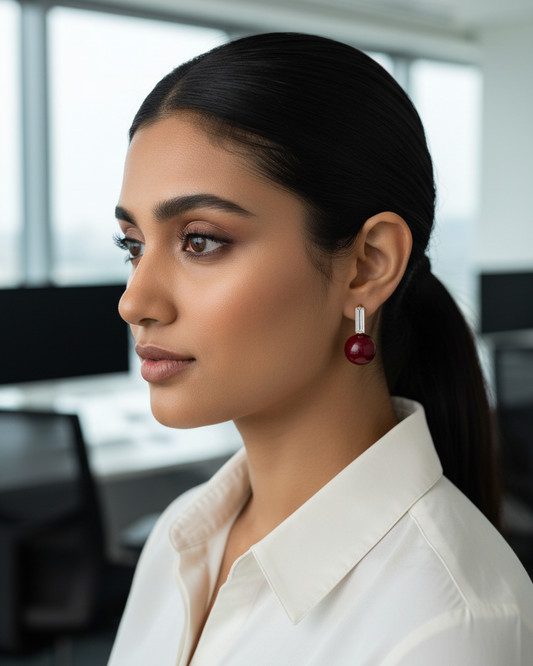 Luna Maroon Zirconia Pearl Earring Tops