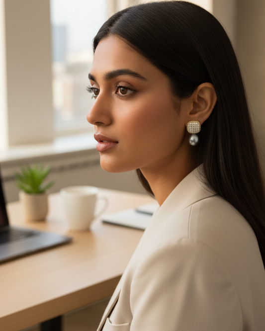 Nysa Grey Pearl Zirconia Earring