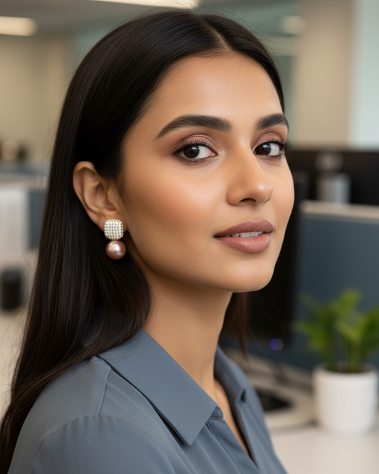 Nysa Pink Pearl American Diamond Zirconia Stud Earrings