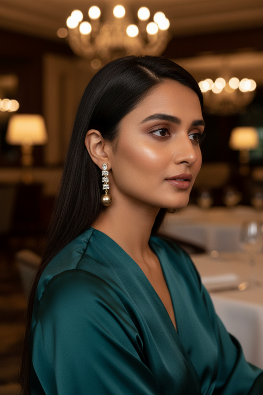 Royal Brown Pearl Zirconia Danglers