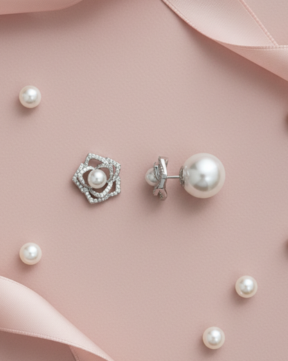 Floral White Pearl Zirconia Studs